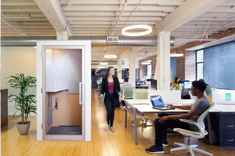 a phone booth in an office
